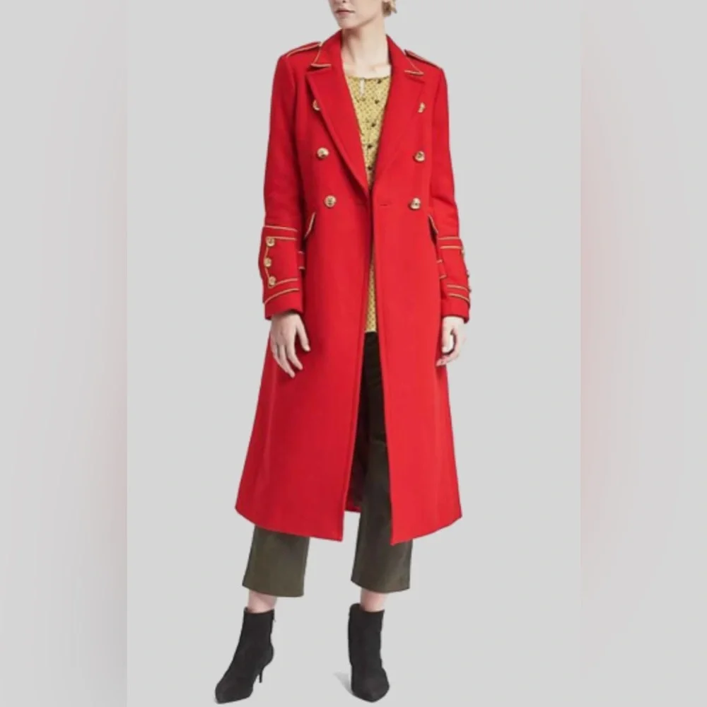 EUC Banana Republic Olivia Palermo Red Wool Military Coat Sz M - Picture 3 of 13
